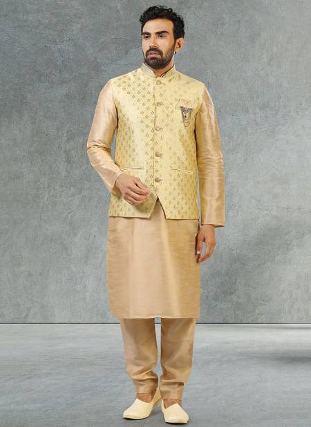 Sea Green Colour New Festive Wear Jacquard Banarasi Silk Digital Print Kurta Pajama With Jacket Mens Collection 1062